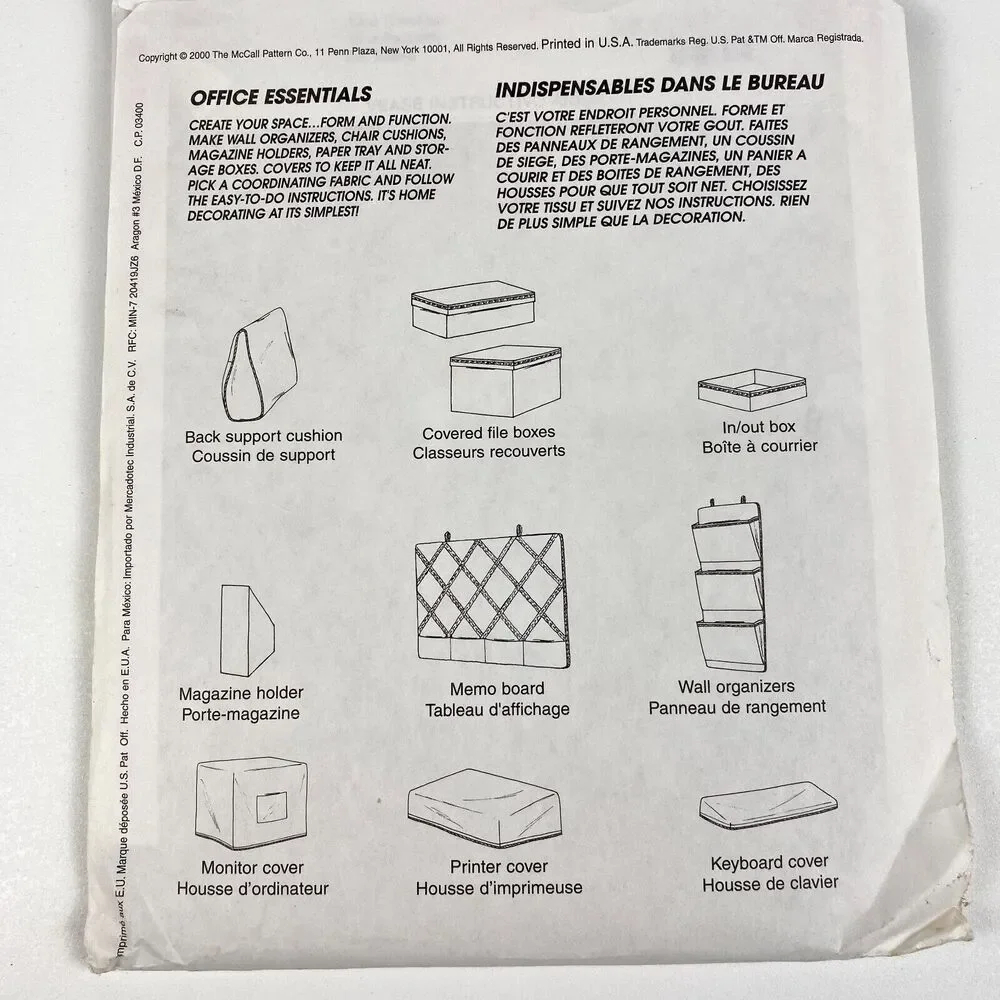 McCall's 2662 Office Essentials Vtg 2000 Sewing Pattern Organizer Covers UNCUT